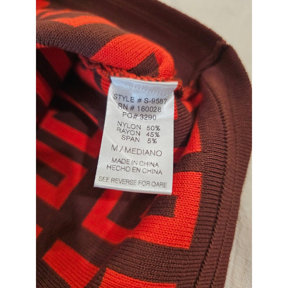 Orange Brown Designer Geometric Print Gold Button Front Cardigan Sweater Women M - Picture 8 of 8